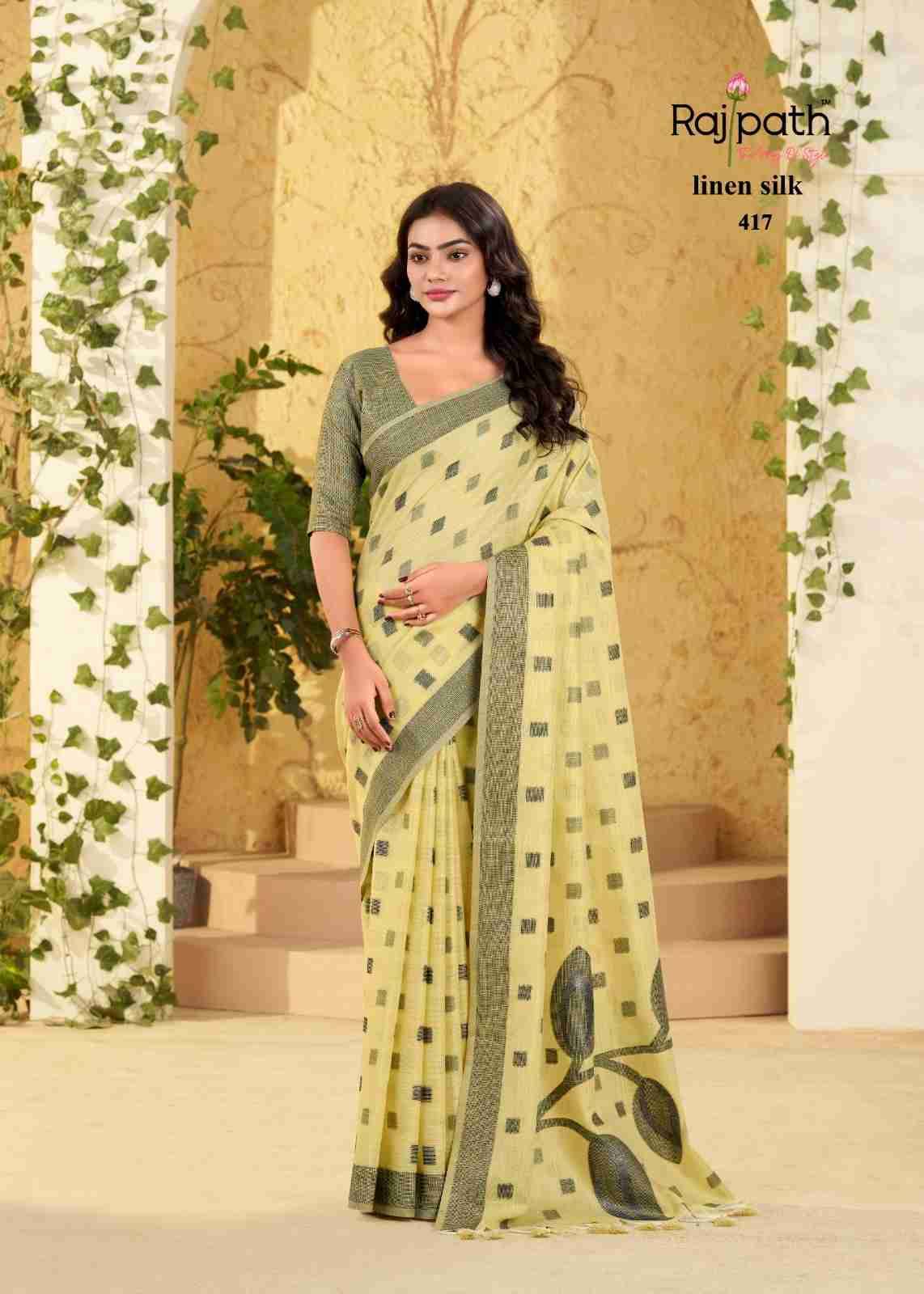 Carnival Silk By Rajpath 412 To 417 Series Indian Traditional Wear Collection Beautiful Stylish Fancy Colorful Party Wear & Occasional Wear Linen Silk Sarees At Wholesale Price
